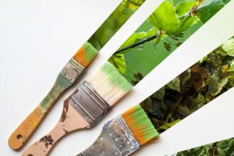 Paint,Brushes,Painting,Stipes,Of,Nature,Like,Flowers,,Trees,And