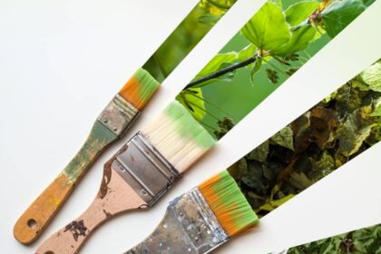 Paint,Brushes,Painting,Stipes,Of,Nature,Like,Flowers,,Trees,And