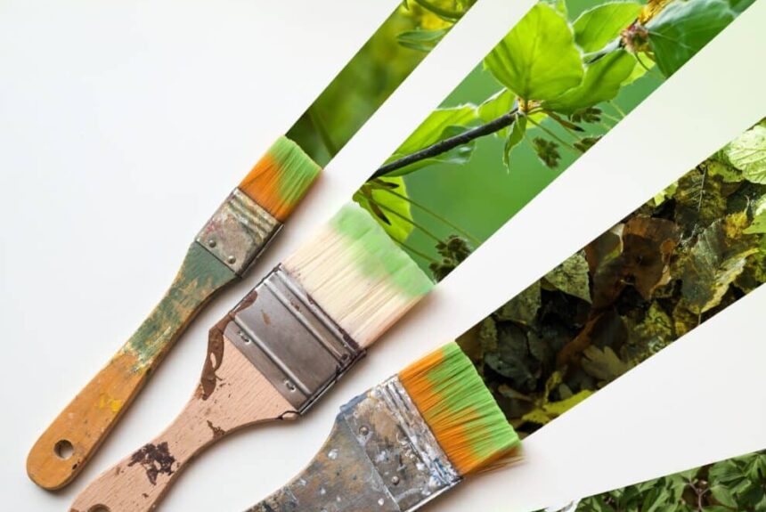 Paint,Brushes,Painting,Stipes,Of,Nature,Like,Flowers,,Trees,And