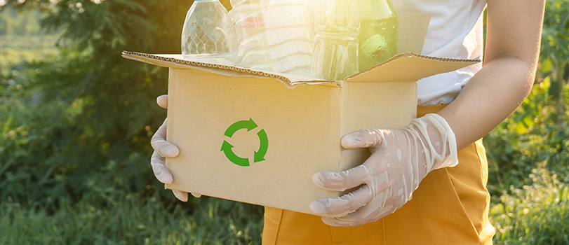 plastic bottles into a box for recycling concept