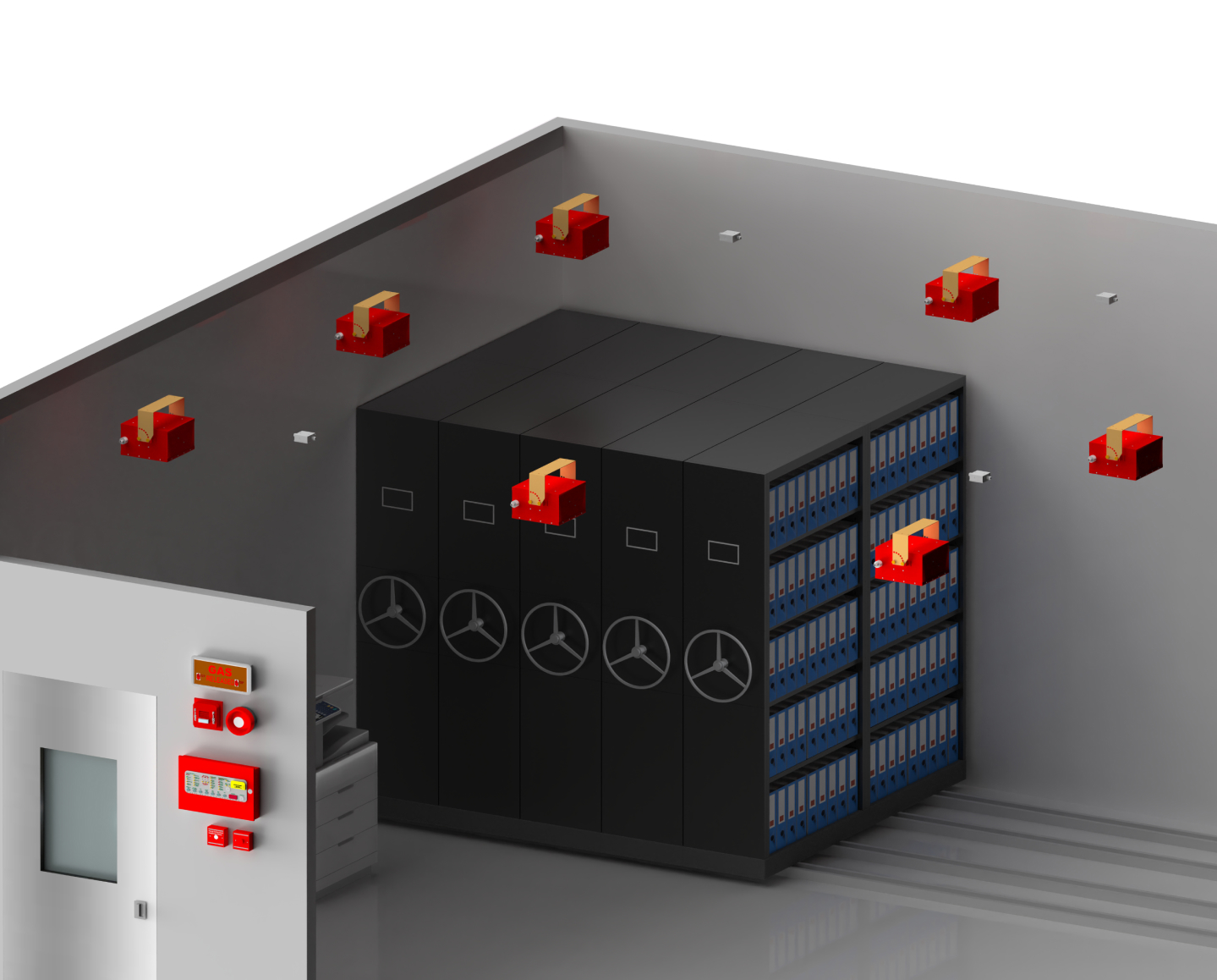 drzwi PPOŻ serwerowni ciężkie metalowe drzwi przeciwpożarowe z uszczelkami w wejściu do serwerowni