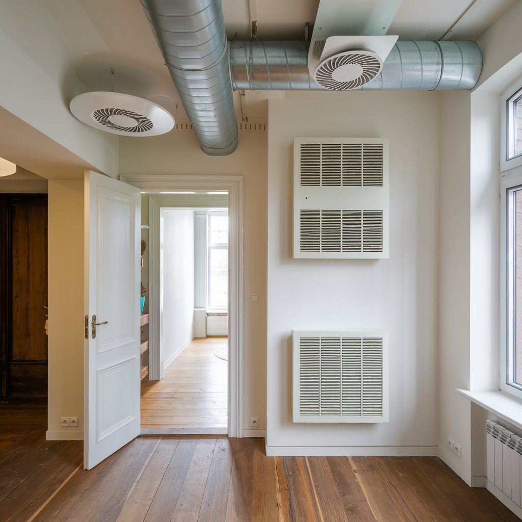 izolowane kanały w kotłowni izolowane rury kanałów wentylacyjnych biegnące wzdłuż ściany kotłowni