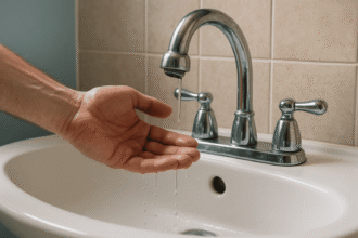 nowoczesny kran w kuchni z silnym strumieniem wody spadającym do zlewu