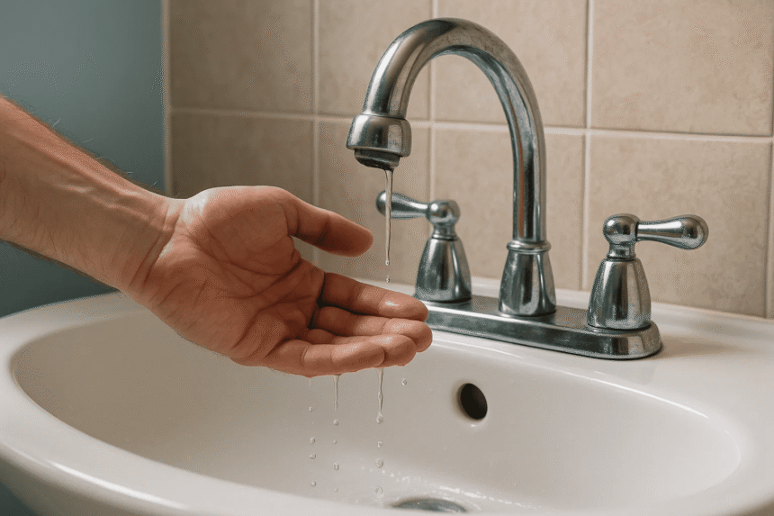 nowoczesny kran w kuchni z silnym strumieniem wody spadającym do zlewu